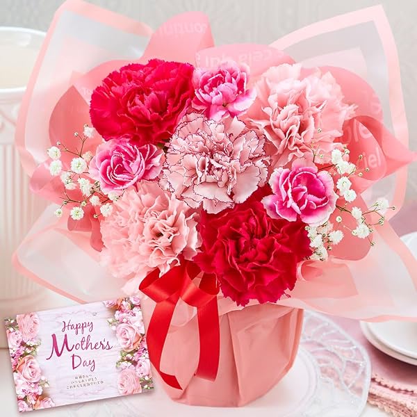 【母の日ギフト】 ベルーナ 母の日 そのまま飾れる 花束 (ピンク / 縦23cm × 横18cm / メッセージカード付き) カーネーション 花 カラーブーケ ギフト プレゼント 【2026年05月06日(水) - 05月10日(日)】お届け - 1