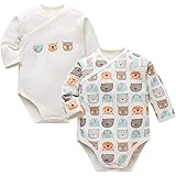 YINOON 長袖ボディースーツ 2枚セット ベビーロンパース クマ柄 男の子 女の子 ベビー服 新生児 カバーオール コットン
