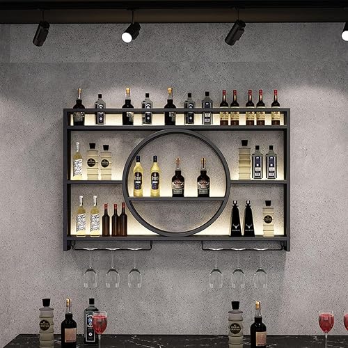 Metal Wall Mounted Wine Rack Bar 3-Tier Metal Bottle Shelves Multifunctional bar Storage with Wine Glass Holder Liquor Shelf 