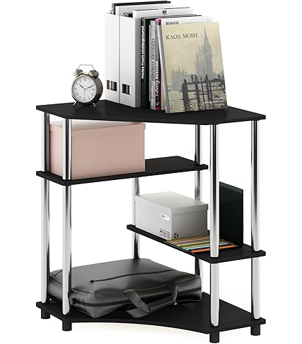 コンパクトデザインの頑丈な三角デスク - ラックとキーボードトレイ付き、A4対応 Amazon | コーナーデスク ラック付き(A4対応) コンパクト デスク