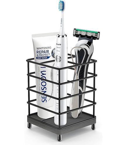 Dseap Stainless Steel Toothbrush Holder - Black Antibacterial Bathroom Organizer With 5 Slots For Electric Toothbrushes & Toiletries