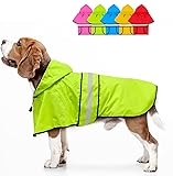 Dolitego 犬用レインコート- 防水調節可能な反射型犬用レインコートジャケット, 小型犬中型犬大型犬 軽量 通気性 ポンチョスリッカー 帽子付 散歩用 防水 着脱簡単 梅雨対策 犬 服 (M, 绿色)
