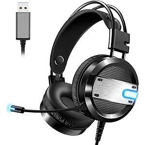 ヘッドセット USB KYOKA 在宅勤務 ゲーミングヘッドセット 高音質 軽量 LED PCヘッドホン【7.1ch バーチャルサラウンドサウンド】 イズキャンセリング マイク付き 有線 会議通話 ボイスチャット スイッチ FPS ゲーム用 PC用ヘッドセット 50MMドライバー 密閉型 騒音抑制 男女兼用 ヘッドホン USB接続 Nintendo Switch/PS4 Pro/PC等対応 (ブラック)