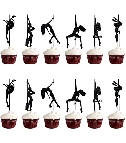 Strippers Pole Dancers Silhouette Acrylic Cupcake Toppers - 12 Pieces, 2 Inch Tall, Fun Party Decor