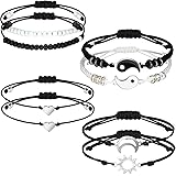 4 Sets Matching Yin Yang Friend Couple Bracelets Pinky Promise Bracelets Sun and Moon Bead Heart Bracelet for BFF Friendship 