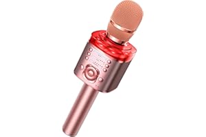 Karaoke Microphone Wireless Bluetooth Function Echo Vocal with LED Light - Rose Gold