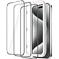 JEDirect iPhone 15 Pro (6.1 inch) Full Protective Film Tempered Glass Film Black Edge with Guide Frame No Interference Case HD Clear 3 Pack