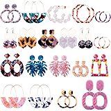 Duufin 20組 アクリルピアス ステートメントイヤリング 樹脂ドロップダングル まだらアクリルフープイヤリング 多角形ボヘミアンイヤリング ファッションジュエリーイヤリング, アクリル