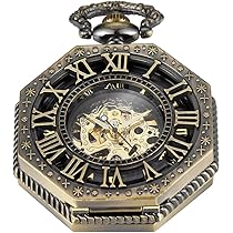 Amazon | アンティーク機械式懐中時計メンズ、不規則な八角形