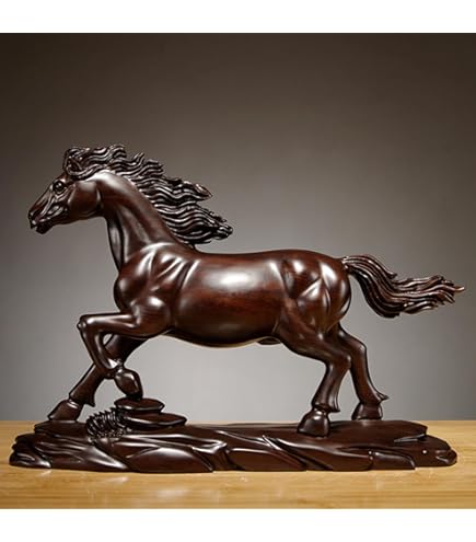 Amazon.co.jp: LOGOFUN 木製馬の置物 木製 干支 馬像 中国の馬の彫刻