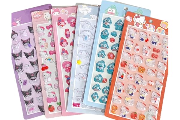 【6枚セット】3Dシール ぷくぷくシール 立体 ぷくぷくぷっくり かわいい Ninrikidy おしゃれ デコシール 女の子 貼り付け可能 手芸用品 携帯電話飾り用 手帳用 DIY用 日記帳用 手芸用品 貼り付け可能（Aセット