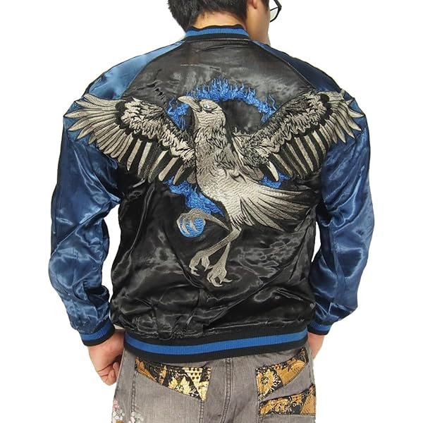 Amazon | [花旅楽団] 八咫烏刺繍リバーシブル スカジャン SSJ-013 M