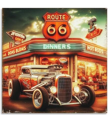 Amazon｜インテリアポスター ヴィンテージ アメリカン ルート 66 ROUTE