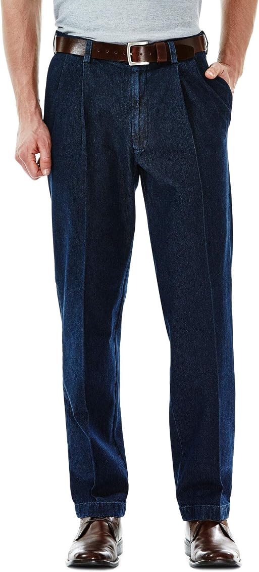 Dark Denim Pleat-Front Pant - Blue 