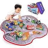 【Amazon限定ブランド】ADULi 赤ちゃんおもちゃ ベビーおもちゃ 布のおもちゃ 知育玩具 車おもちゃプレイマット（含む6おもちゃの布車） 創造できるカーシティ 2IN1布の車玩具 ベビープレイマット 収納ボックス ベビー 子供おもちゃ ベビー