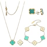 18k Gold Plated Lucky Clover Sets Bracelets Earring Necklace Pendant for Women Cute Simple Fashion Jewelry Womens Girls Gift