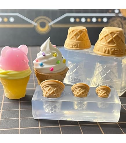 ミニチュアスイーツ　アイスクリームパーティー　ミニチュアフード　ハンドメイド Clay】Miniature Ice Cream Sundae in Waffle Bowl🍨樹脂粘土でつくる