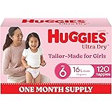 Huggies Ultra Dry Nappies Girls Size 6 (16+kg) 120 Count - One Month Supply (Packaging May Vary)