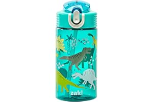 Zak Designs Kids Water Bottle For School or Travel, 16oz Durable Plastic Water Bottle With Straw, Handle, and Leak-Proof, Pop-Up Spout Cover (Dinosaur)