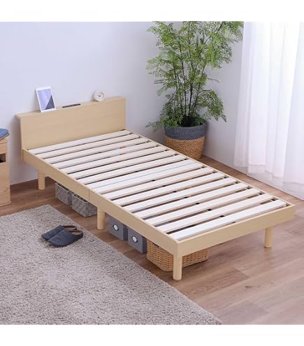 Amazon｜ベッド ベッドフレーム 棚付き 2口コンセント ブックシェルフ