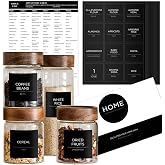 v2croft 168 Pantry Labels for Food Containers, Minimalist Black Matte Stickers White Fine Line Text,Preprinted Waterproof Lab