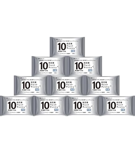 Amazon.co.jp: 10年保存できる 防災用ウェットティッシュ 20枚入 【10