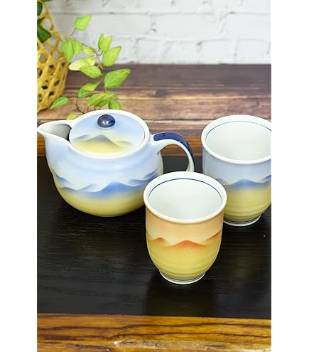 Amazon.co.jp: 九谷焼 旭山 手描き 渦巻き赤絵 茶器揃 大正～昭和初期