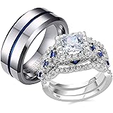 Newshe 結婚指輪セット 彼と彼女 レディース メンズ タングステンバンド スターリングシルバー カップル キュービックジルコニア サイズ5-13