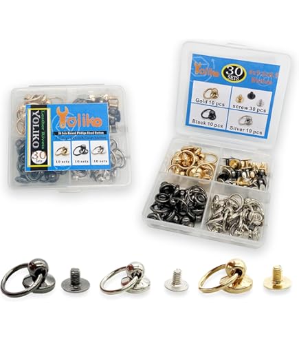 Brass Rivets 12-Piece Brass Leather Rivets With D-Rings - 3 Color