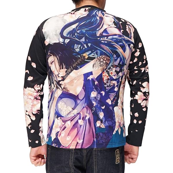 Amazon.co.jp: [抜刀娘] バットウムスメ 絡繰魂 和柄 ロングTシャツ