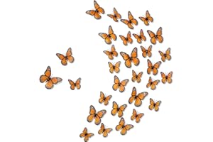 Chuangdi Monarch Butterfly Decoration 3 Size Fake Butterflies Realistic Butterfly Crafts Artificial Wall Decor for Craft Home Wedding Classroom Birthday Party Decorations(Orange,48 Pack)