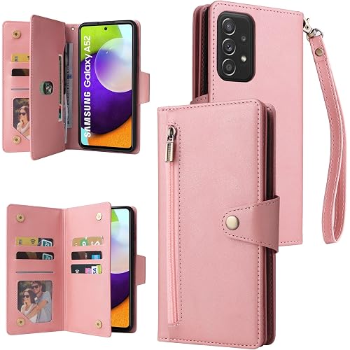 YocoverTech for Samsung A52/A52 5G Case,for Galaxy A52S Wallet Case[6 Card Slots and 1 Zipper Coin Pocket] PU Leather Stand F