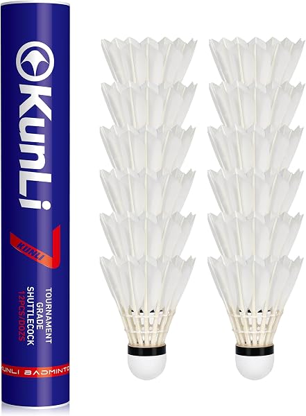Kunli バドミントン シャトル 12個セット シャトル 高級ダックフェザー 2層コルクヘッド バドミントン 高耐久 室内競技・トレーニング用 バドミントン 羽根 - 1