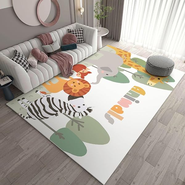プレイマット 子供部屋マット お遊びラグ 園児 キッズラグ 80*120cm 防汚 防音 動物柄マット アニマル柄 キッズ 子ども部屋 カーペット ルームマット キッズルーム 出産祝い 誕生日プレゼント 男の子 女の子 おしゃれ 滑り止め - 1