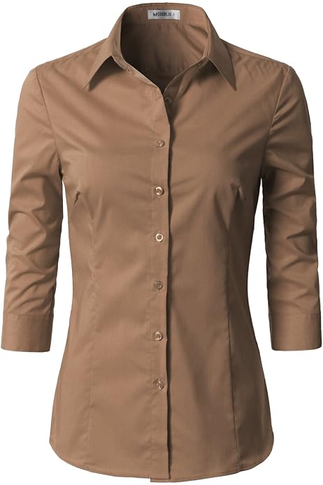 Button Down Shirts for Women 3 4 Sleeve 