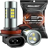 SEALIGHT H11/H8/H16 LED Fog Light Bulbs, 6000K Xenon White, 27 SMD Chips, 360-degree Illumination, Non-polarity, Pack of 2