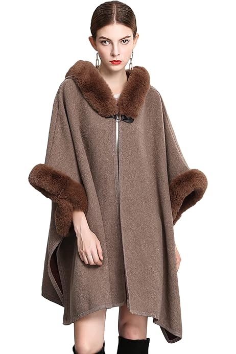 hooded poncho with fur
