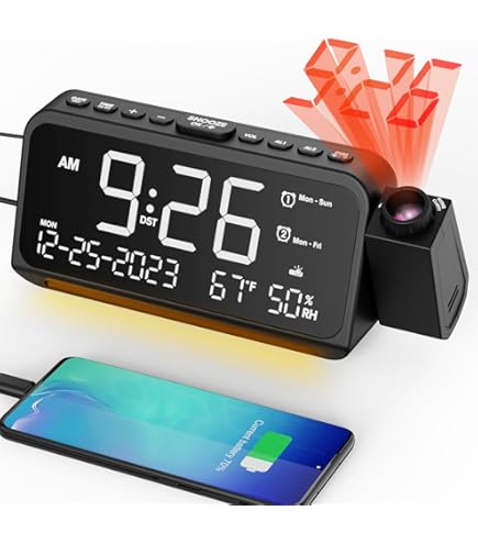 Amazon.co.jp: EVILTO 温湿度計 デジタル投影時計 多機能目覚まし時計