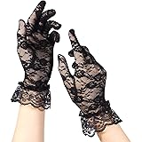 [Echana] レディース レース 手袋 グローブ 花嫁 ウエディンググローブ パーティー用 結婚式 花嫁用品 日傘を持ち 車 アクセサリー フリーサイズ プレゼント 1ペア(ブラック)