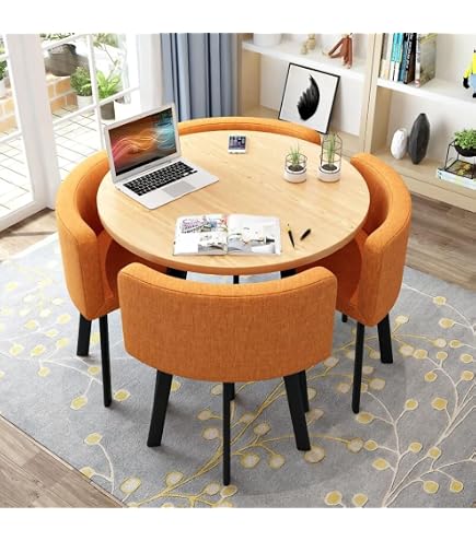 Amazon｜丸ダイニングテーブルセット4人用 4人掛け会議テーブル 