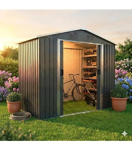 Amazon | 物置 屋外 大型 スチール製 幅195×奥行150×高180cm 引き戸