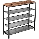 VASAGLE サイドテーブル コンソールテーブル 玄関テーブル シューズラック 靴棚 5段 メッシュ棚 ヴィンテージ風 奥行30cm 木製天板 おしゃれ LBS15BX