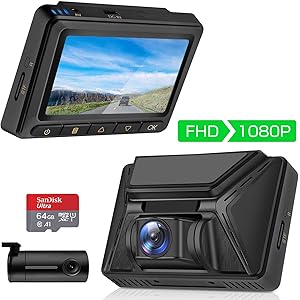 AKEEYO 前後カメラ 1080P ドライブレコーダー Starvis 超強力暗視補正 64GBmicroSDカード付属 GPS機能 LED信号機対応 ノイズ対策 ドラレコ 長時間運転アラート WDR G-Sensor 常時録画 音声記録 3インチモニター 日本語取扱説明書_AKY-D4