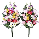 山久 造花 仏花 グラジオラス と トルコキキョウ の花束 一対 約43cm お墓 仏壇 CT触媒(消臭分解・防汚)加工 シルクフラワー お彼岸 お盆 お供え btb