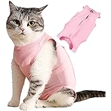 術後服 猫用 ペット術後ウェア 術後服エリザベスウエア 傷舐め防止 エリザベスカラーに代わり 子猫の離乳 介護服 引っ掻き防止 避妊術後ケア オス メス兼用 (M, ピンク)