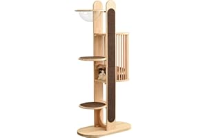 PURLOVE キャットタワー 猫タワー ネコタワー 多頭飼い タワー 据え置き スリム 高さ169cm 宇宙船 猫ハウス マット付きジャンプ台 爪とぎポール 中型 大型猫 小型 組立簡単 おしゃれ インテリア 部屋 省スペース (超スリム設計)