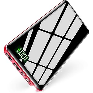 【2020最新型&26800mAh&PSE認証済】モバイルバッテリー 大容量 パススルー機能搭載 3in1入力ポート(Lightning/micro USB/Type-C) ケーブル1本で充/蓄電 LCD残量表示 2USBポート 最大2.1A出力 二台同時充電 スマホ充電器 携帯充電器 旅行/出張/緊急用 防災グッズ iPhone/iPad/Android各種他対応 DeliToo (レッド)