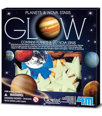 Brainstorm B8602 - The Original Glow Stars - Dinosauri Fosforescenti Adesivi Per Soffitti E Pareti, 6 Dinosauri + 12 Stelle, Gioco Creativo Per Bambini