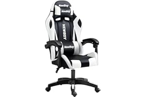 NewBoy ゲーミングチェア gaming chair オフィスチェア オットマン オフィス ゲーム用 リクライニング デスク/パソコンチェア 疲れない 椅子 テレワーク (黒と白)