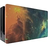 eXtremeRate Custom Soft Touch Grip Faceplate for Nintendo Switch Dock, Orange Star Universe Patterned DIY Replacement Housing